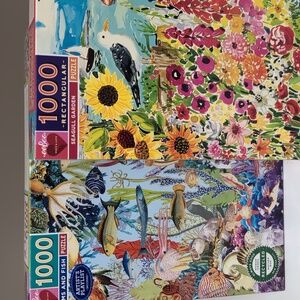 Eeboo 1000 Piece Puzzles- Set Of 2 - Gems & Fish and Seagull Garden. Nib